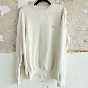 Ben Sherman Sweater Ivory Crewneck Textured Knit Pullover Logo‎ Mens XXL Preppy